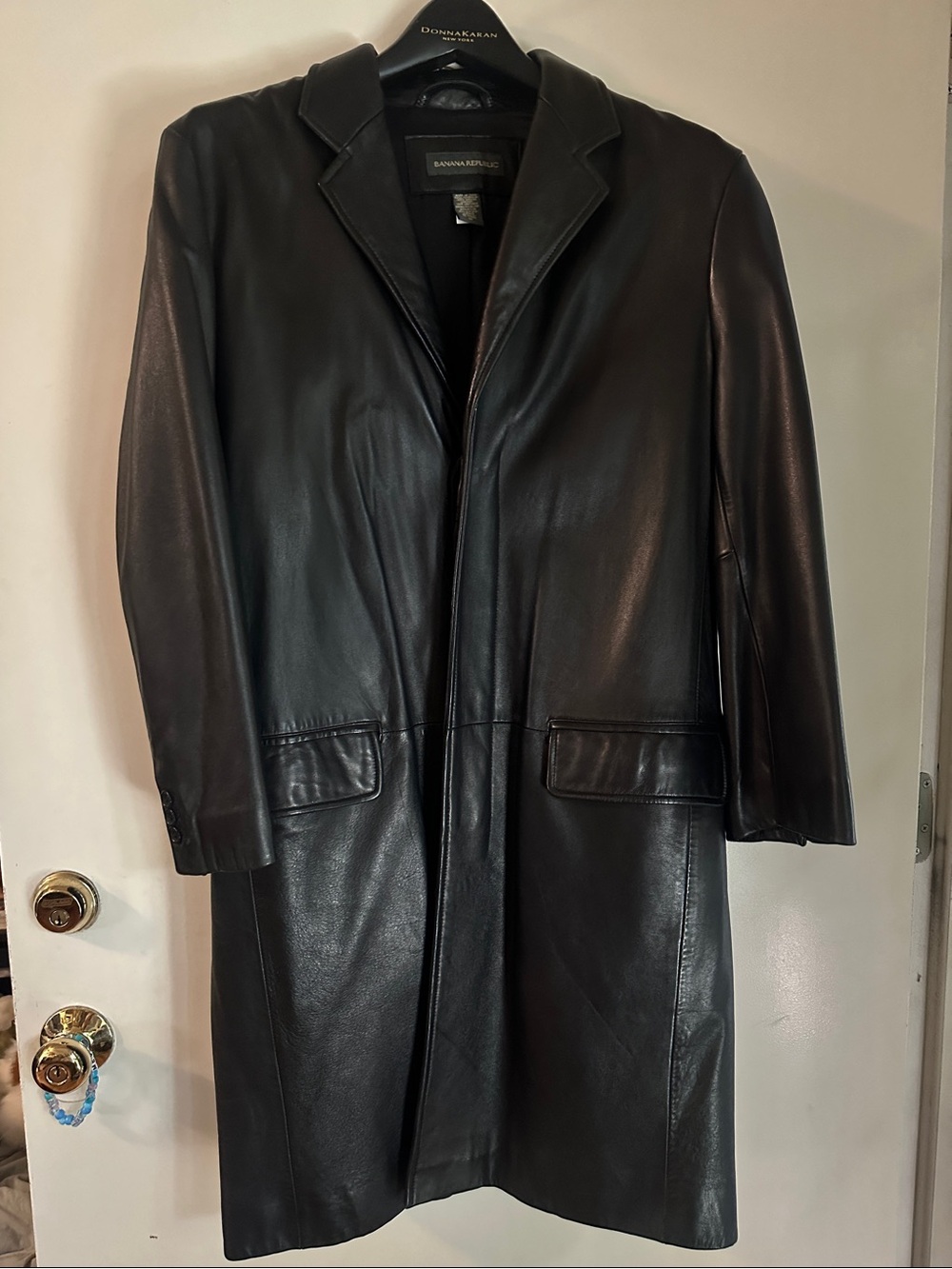 Banana Republic Men’s Black Leather Long Trench Coat